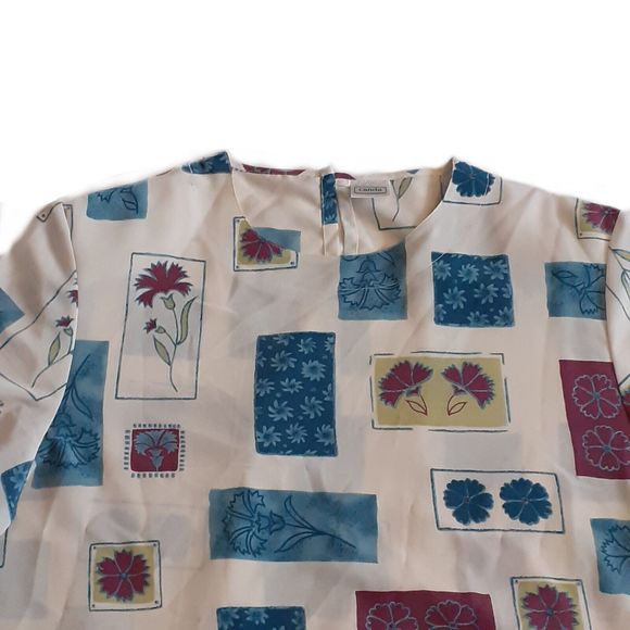 Size 18 Vintage C&A Canda White & Floral Semi Sheer Chiffon Top - Picture 2 of 5